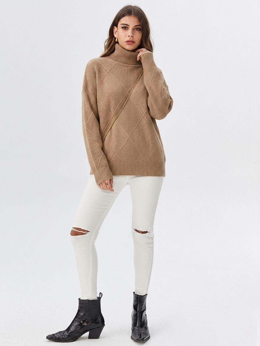 Eugénie | Pull élégant col roulé côtelé pour femme