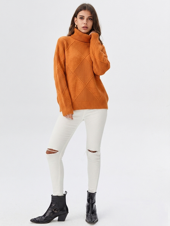 Eugénie | Pull élégant col roulé côtelé pour femme