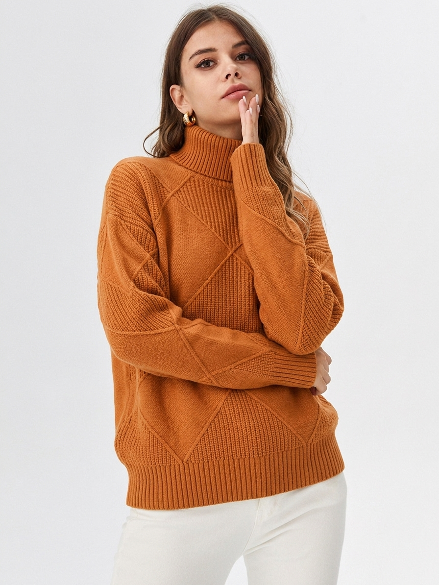 Eugénie | Pull élégant col roulé côtelé pour femme