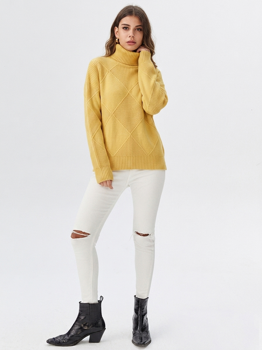 Eugénie | Pull élégant col roulé côtelé pour femme