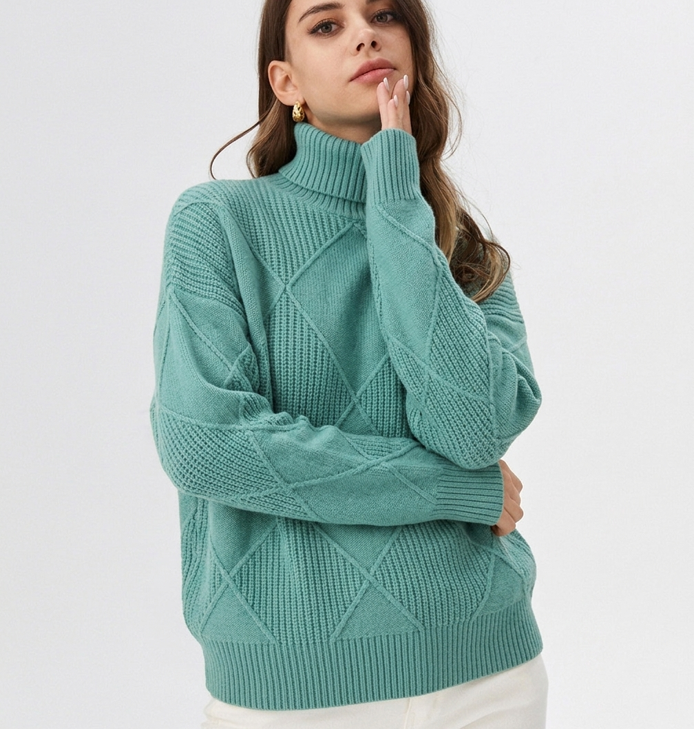 Eugénie | Pull élégant col roulé côtelé pour femme