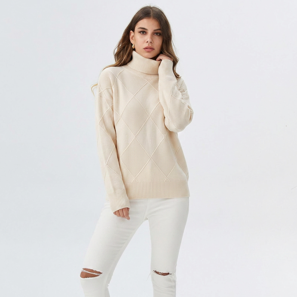 Eugénie | Pull élégant col roulé côtelé pour femme