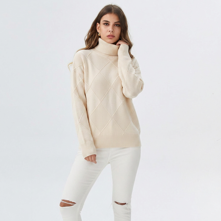 Eugénie | Pull élégant col roulé côtelé pour femme