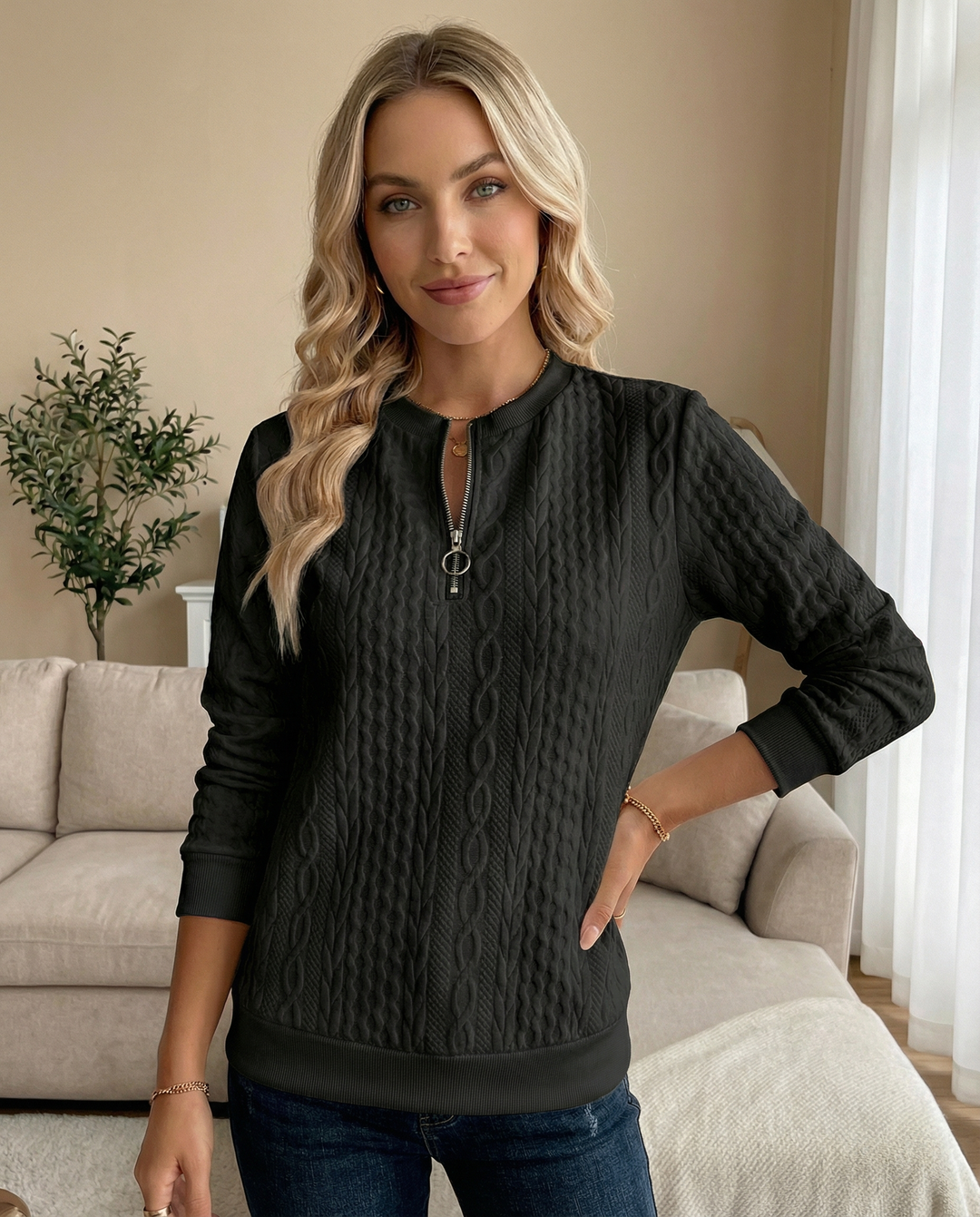Romane | Sweat chic zippé texturé pour femmes