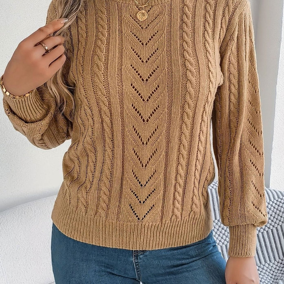 Sabria | Pull chic en maille torsadée à col rond et motif ajouré pour femme