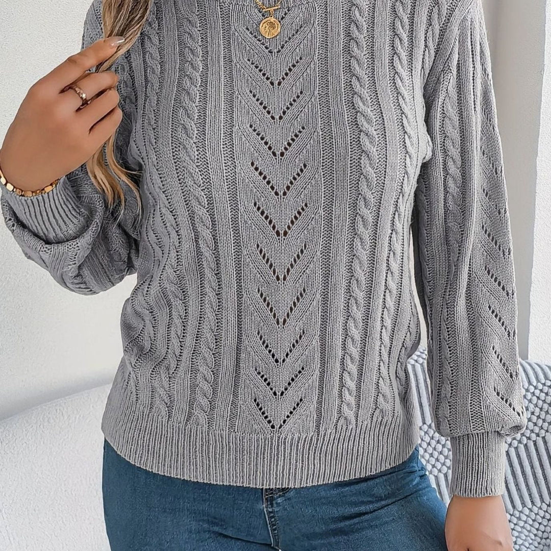 Sabria | Pull chic en maille torsadée à col rond et motif ajouré pour femme