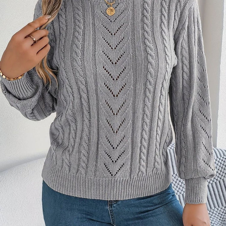 Sabria | Pull chic en maille torsadée à col rond et motif ajouré pour femme