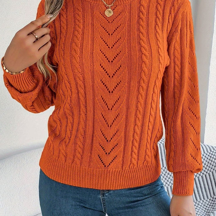Sabria | Pull chic en maille torsadée à col rond et motif ajouré pour femme