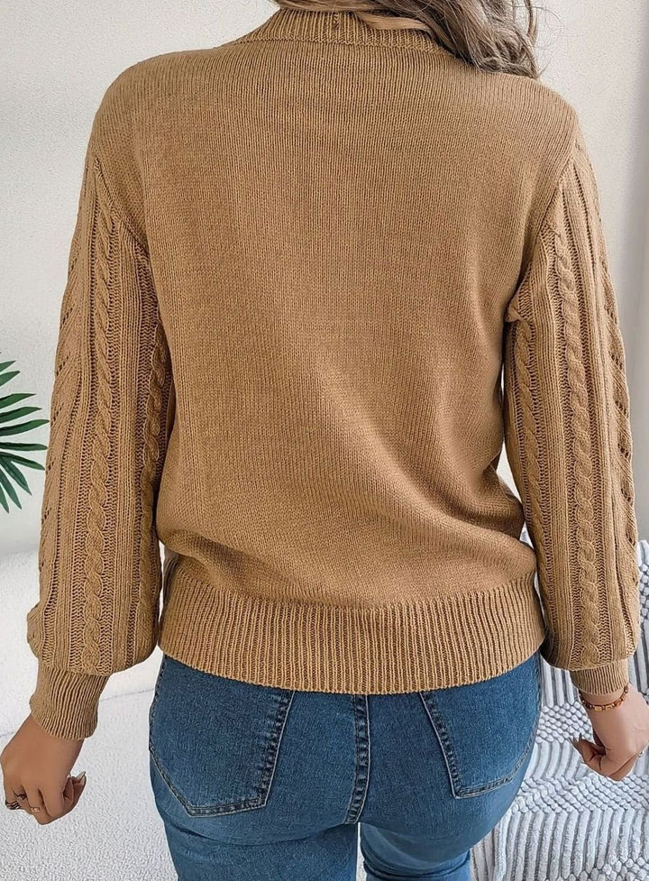 Sabria | Pull chic en maille torsadée à col rond et motif ajouré pour femme