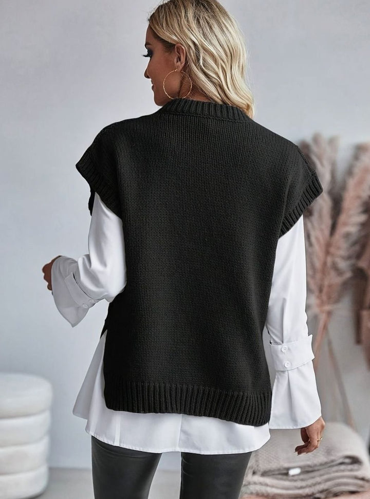 Bleuenn | Gilet chic sans manches en grosse maille torsadée à col montant pour femme