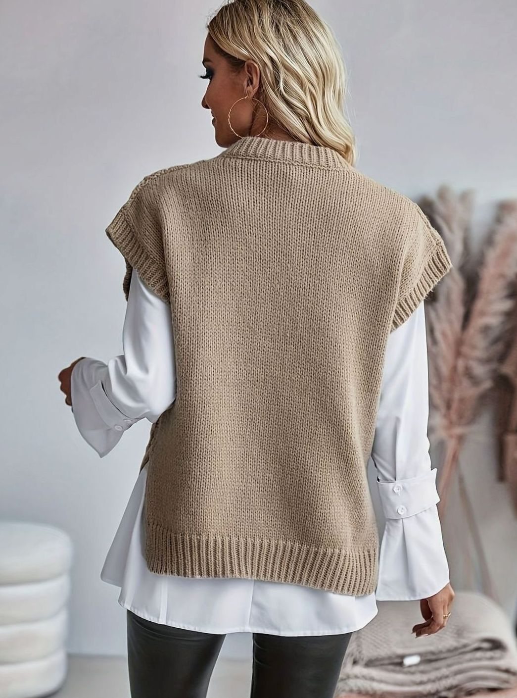 Bleuenn | Gilet chic sans manches en grosse maille torsadée à col montant pour femme