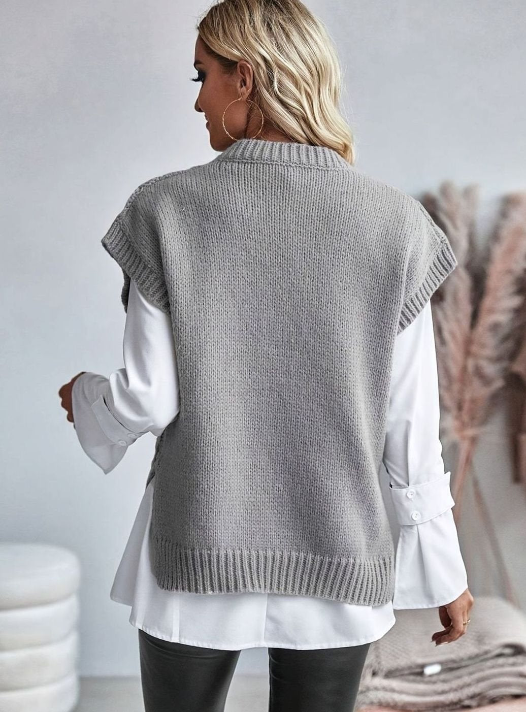 Bleuenn | Gilet chic sans manches en grosse maille torsadée à col montant pour femme