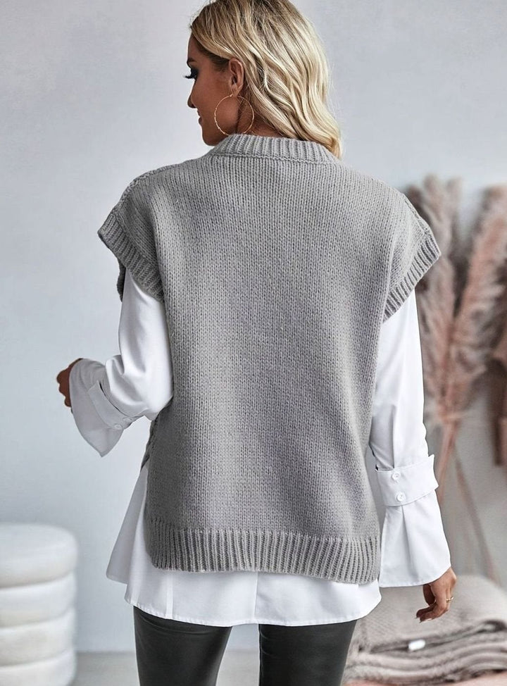 Bleuenn | Gilet chic sans manches en grosse maille torsadée à col montant pour femme