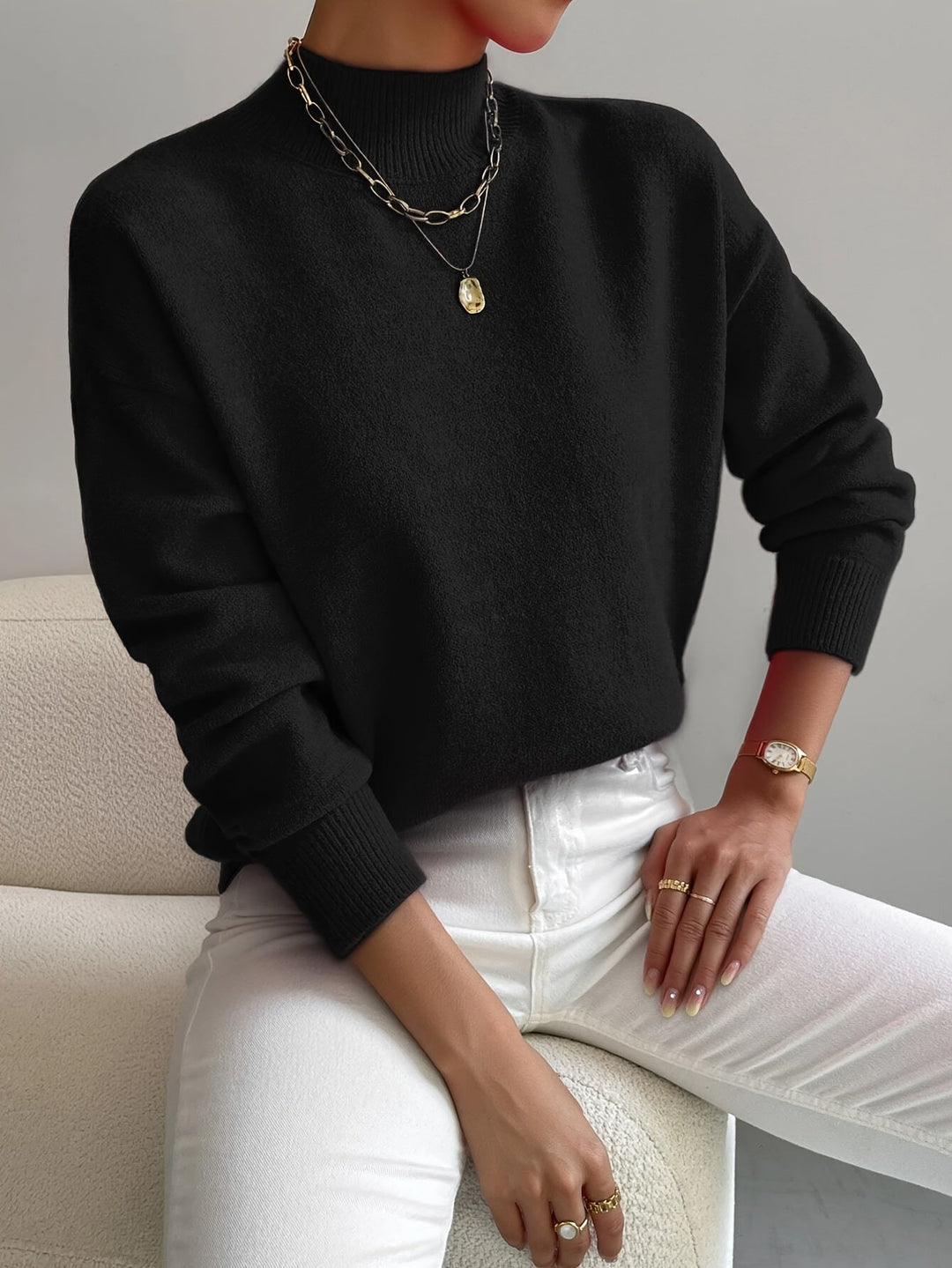 Isabeau | Pull chic en tricot col roulé côtelé pour femme