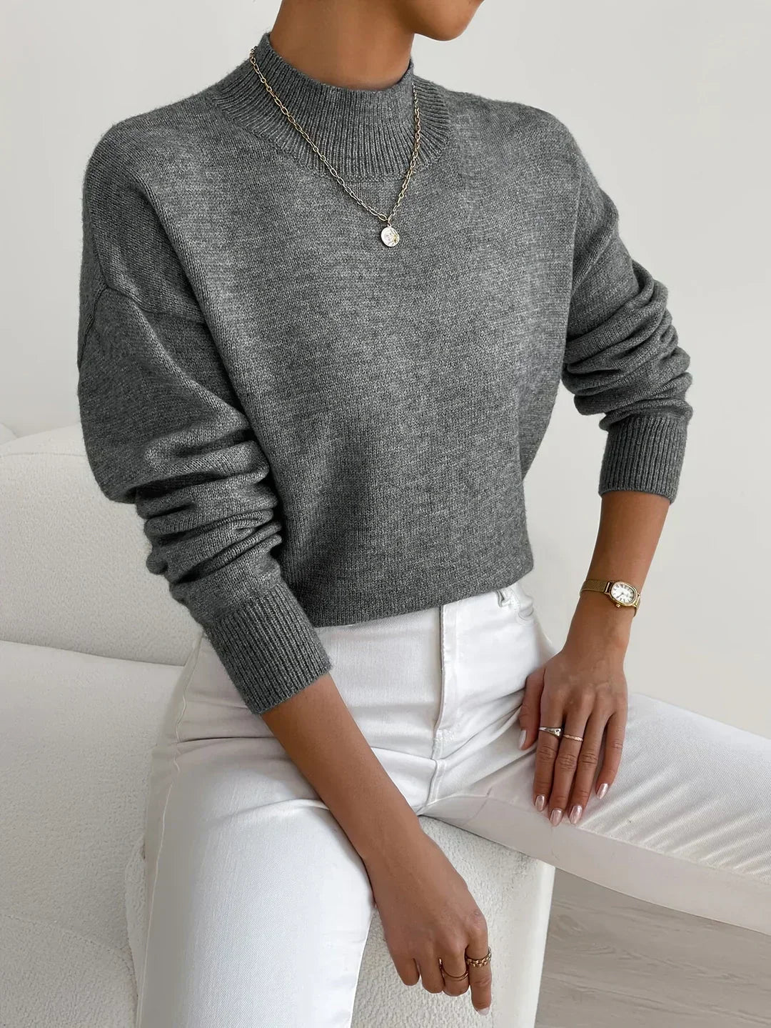 Isabeau | Pull chic en tricot col roulé côtelé pour femme