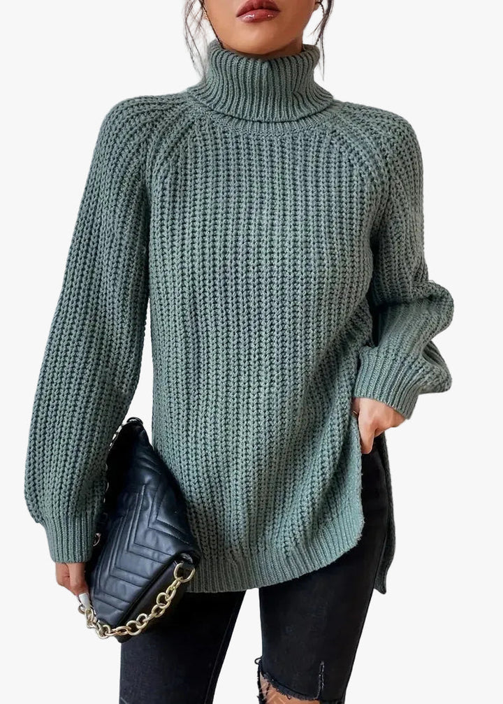 Angèle | Pull élégant en grosse maille côtelée col roulé pour femme