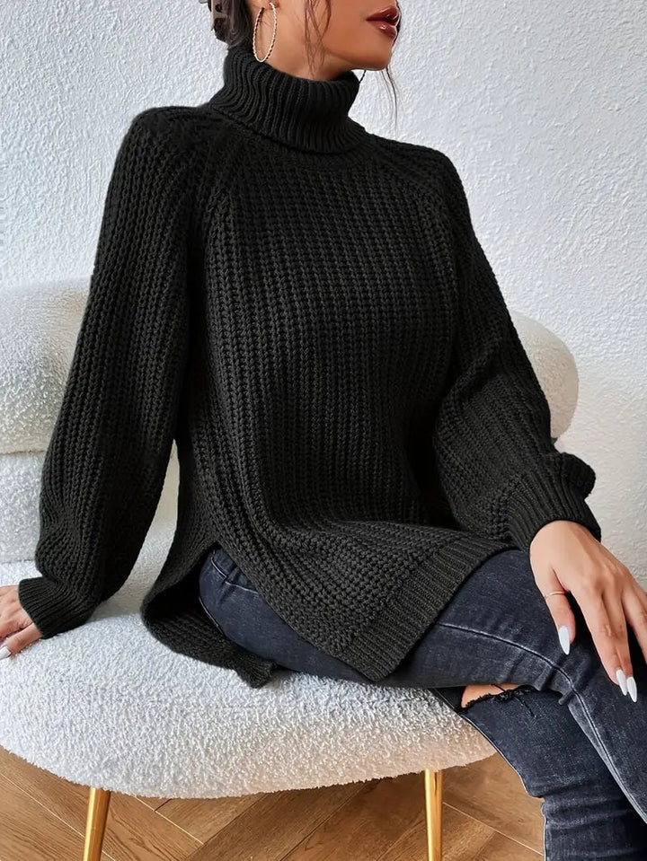 Angèle | Pull élégant en grosse maille côtelée col roulé pour femme