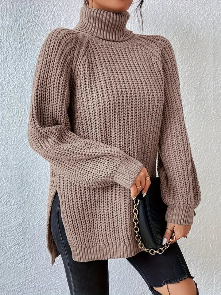 Angèle | Pull élégant en grosse maille côtelée col roulé pour femme