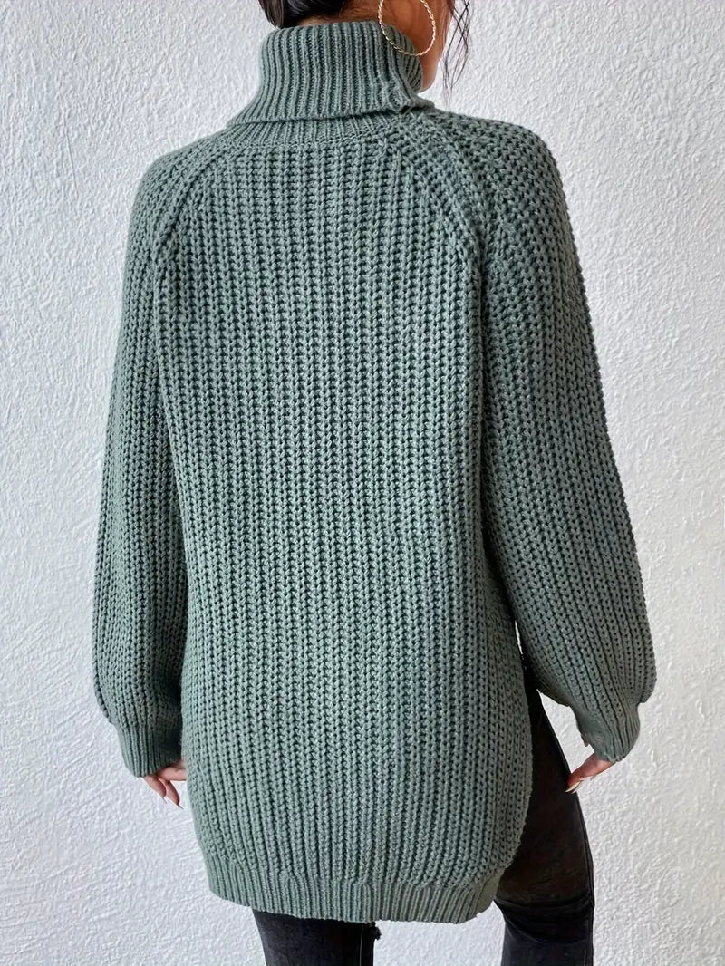 Angèle | Pull élégant en grosse maille côtelée col roulé pour femme