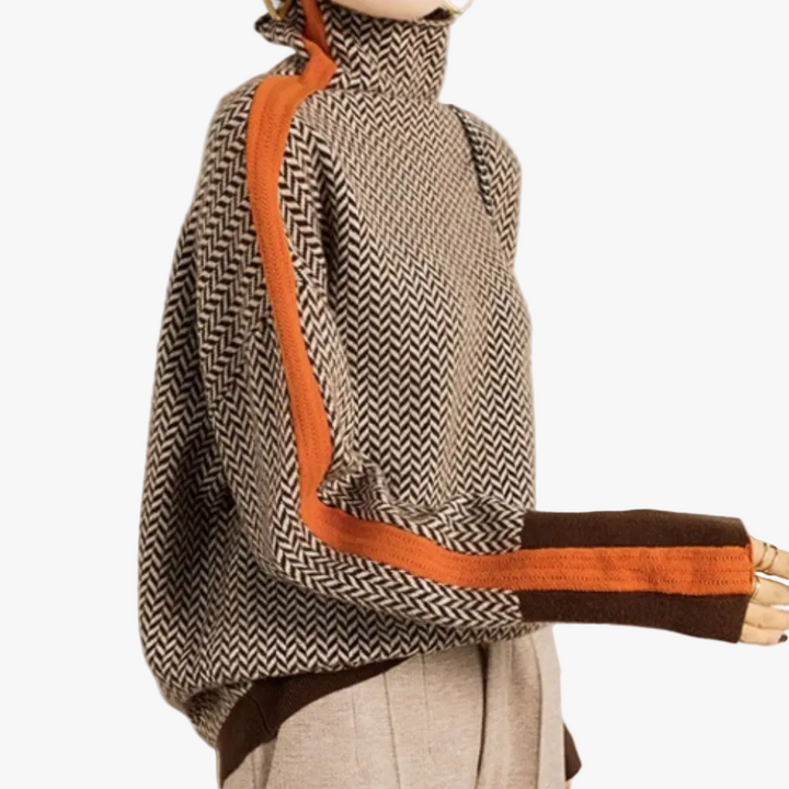 Léontine | Pull élégant col roulé à motif chevron pour femme