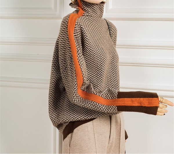 Léontine | Pull élégant col roulé à motif chevron pour femme