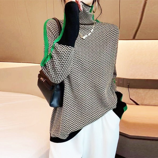 Léontine | Pull élégant col roulé à motif chevron pour femme