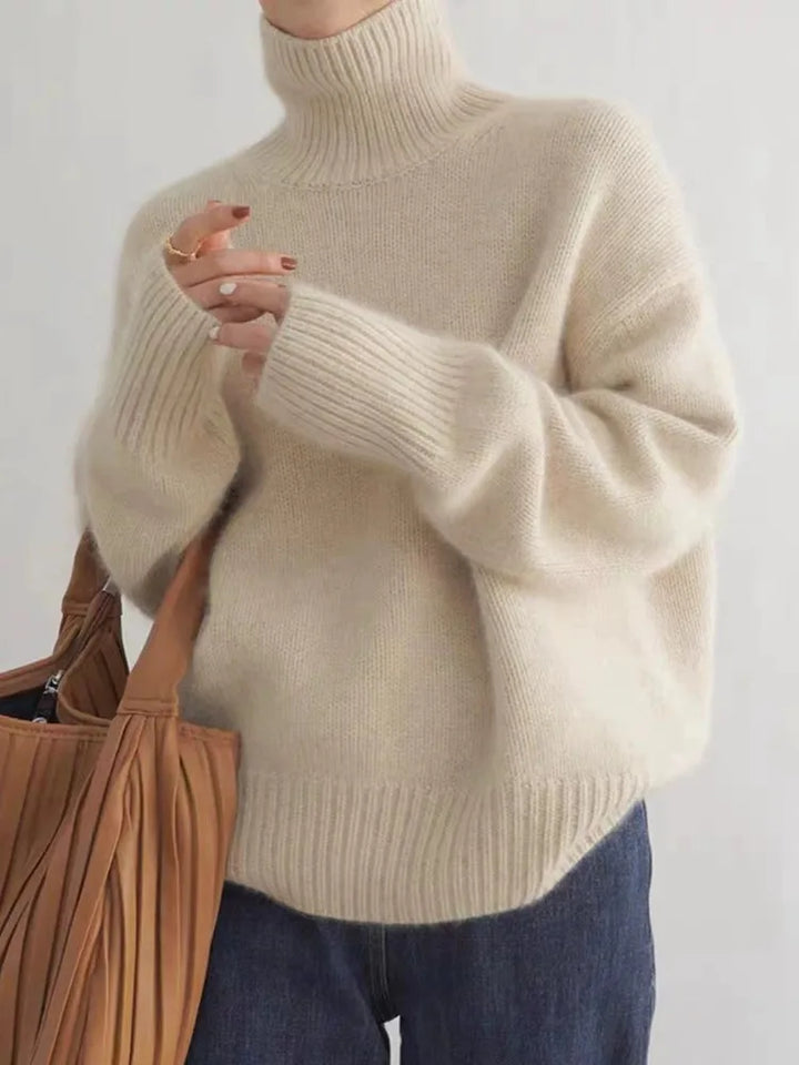 Chloé | Pull élégant en maille côtelée col roulé pour femme
