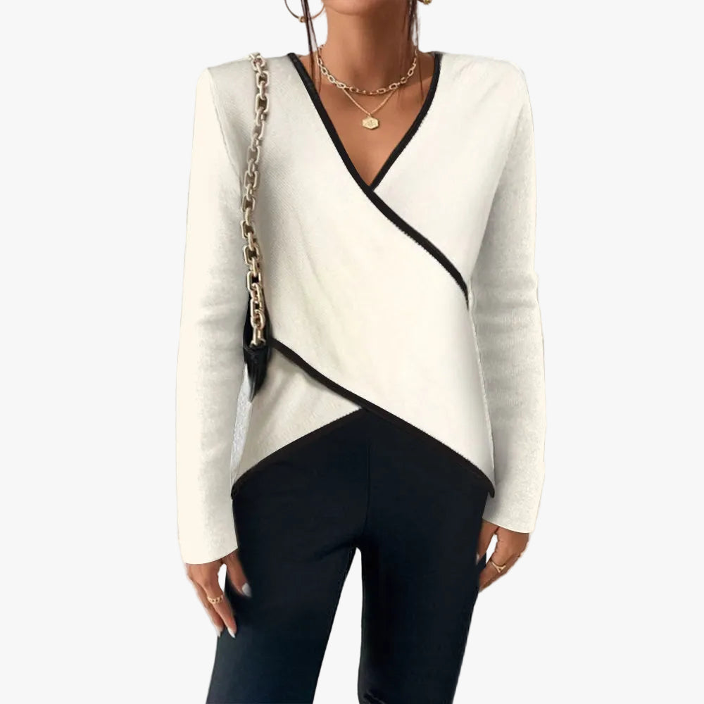 Lilou | Pull élégant col v asymétrique pour femme