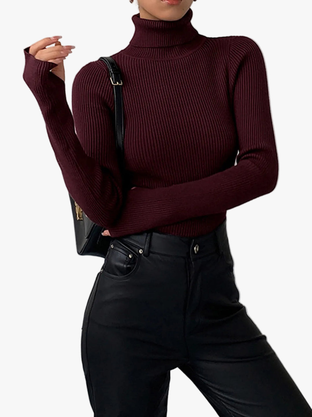 Gwenaëlle | Pull chic col roulé en maille côtelée pour femme