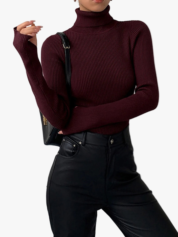Gwenaëlle | Pull chic col roulé en maille côtelée pour femme