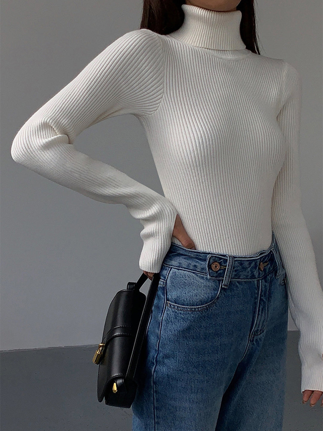 Gwenaëlle | Pull chic col roulé en maille côtelée pour femme