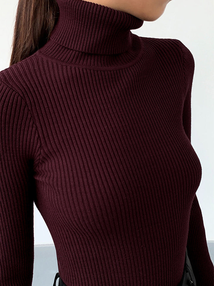 Gwenaëlle | Pull chic col roulé en maille côtelée pour femme