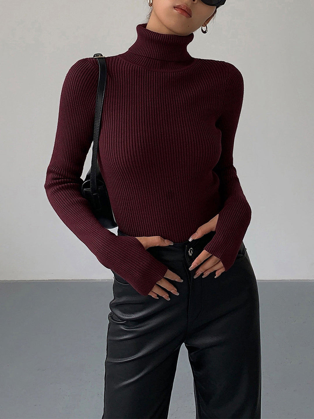 Gwenaëlle | Pull chic col roulé en maille côtelée pour femme