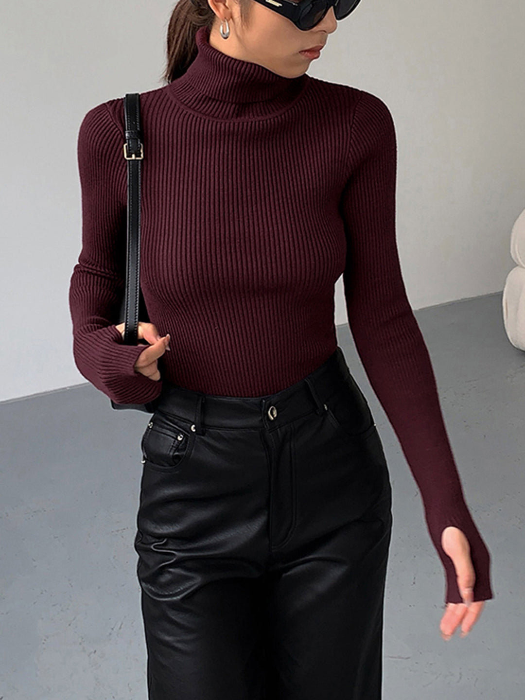 Gwenaëlle | Pull chic col roulé en maille côtelée pour femme