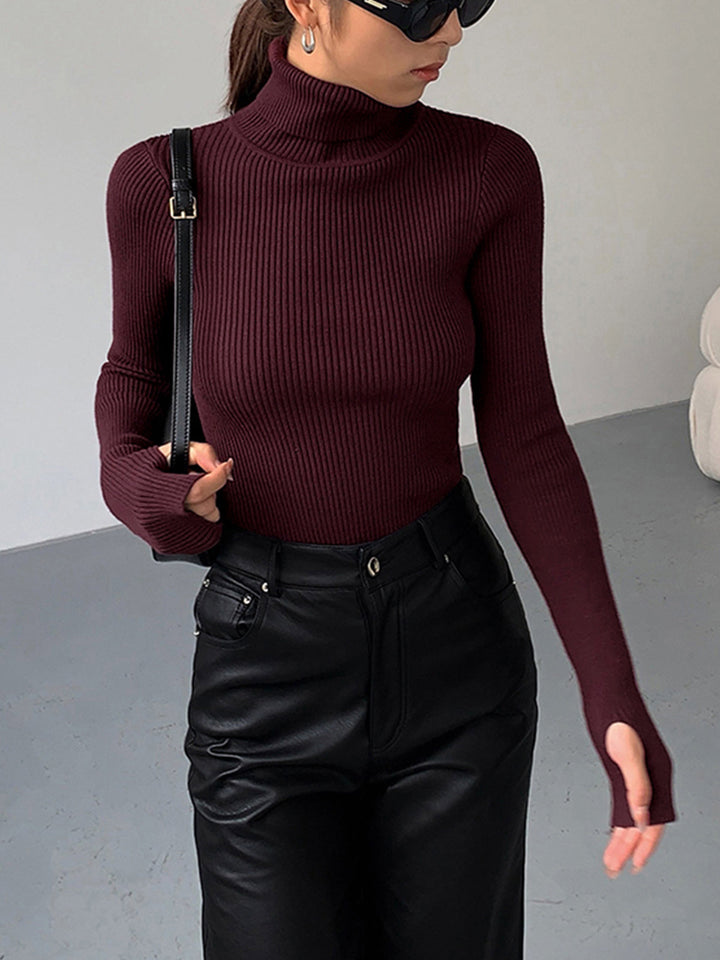 Gwenaëlle | Pull chic col roulé en maille côtelée pour femme