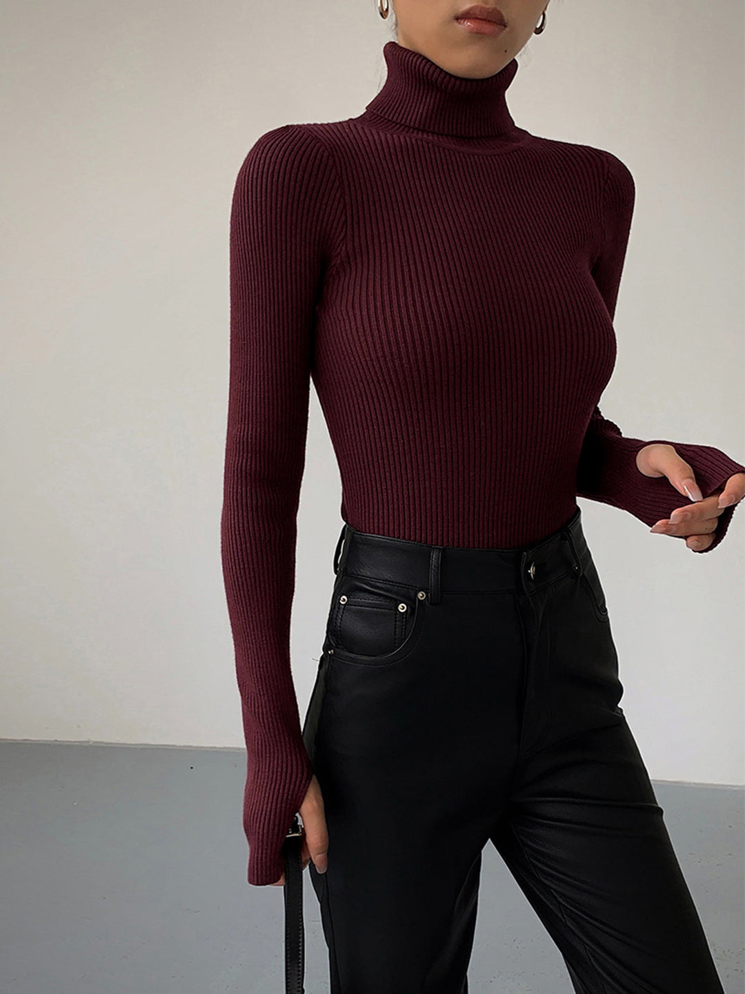 Gwenaëlle | Pull chic col roulé en maille côtelée pour femme