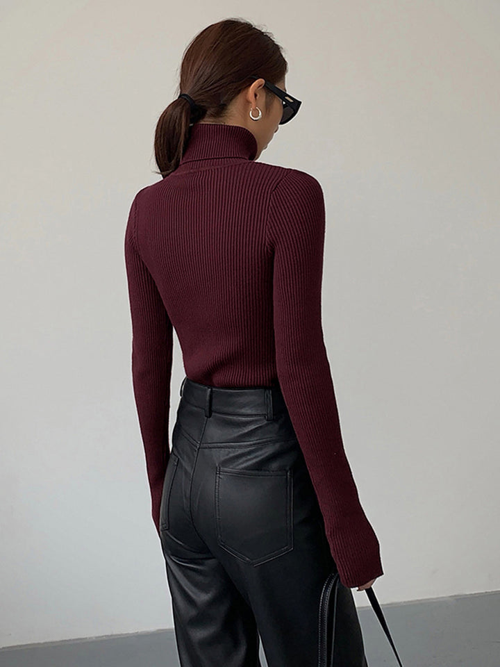 Gwenaëlle | Pull chic col roulé en maille côtelée pour femme